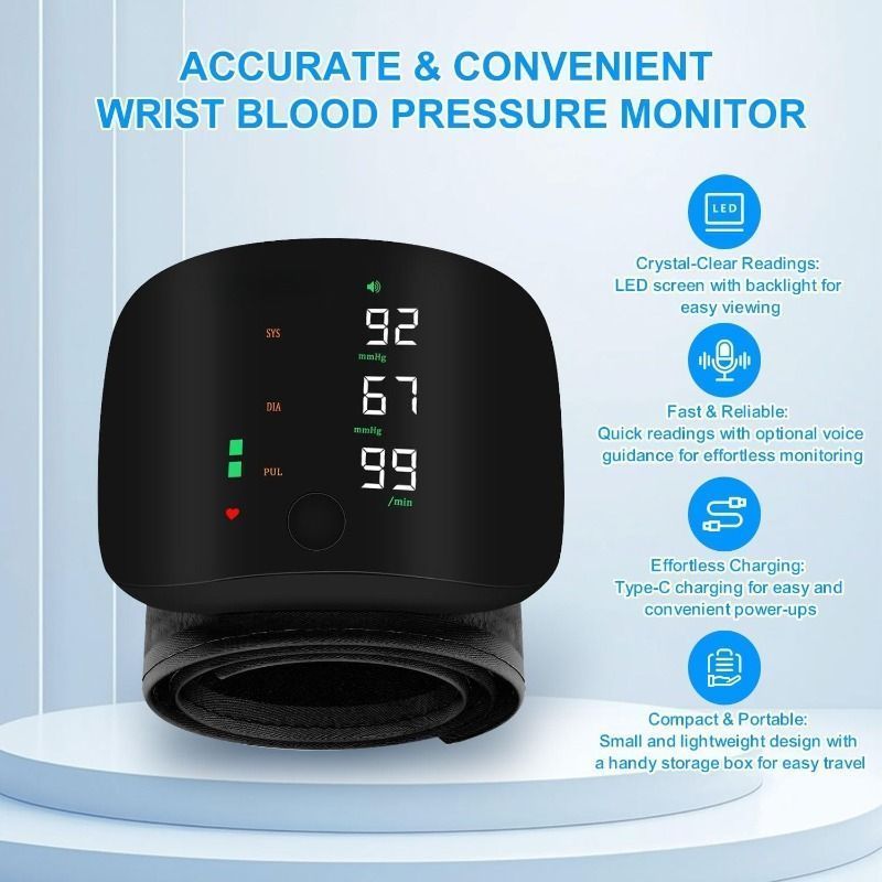 Wrist Blood Pressure Monitor – LED Display, Adjustable, Health Tracking